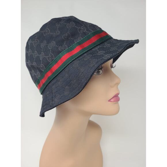 Gucci Black signature GG Monogram print bucket hat L sz - Picture 2 of 9
